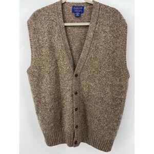 Pendleton Cardigan Sweater Vest Mens Large Tan Shetland Wool Grandpa Academic